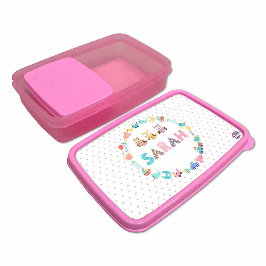 Customize Tiffin Box for Girls With Add Name - Toys & Owls - Image 3