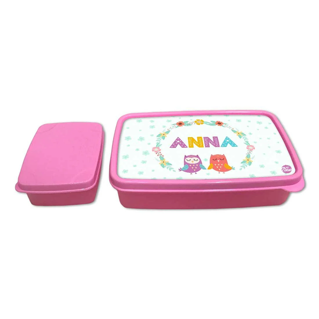 Personalized Snack Box for Kids Plastic Lunch Box for Girls -Floral & Owl - Image 4
