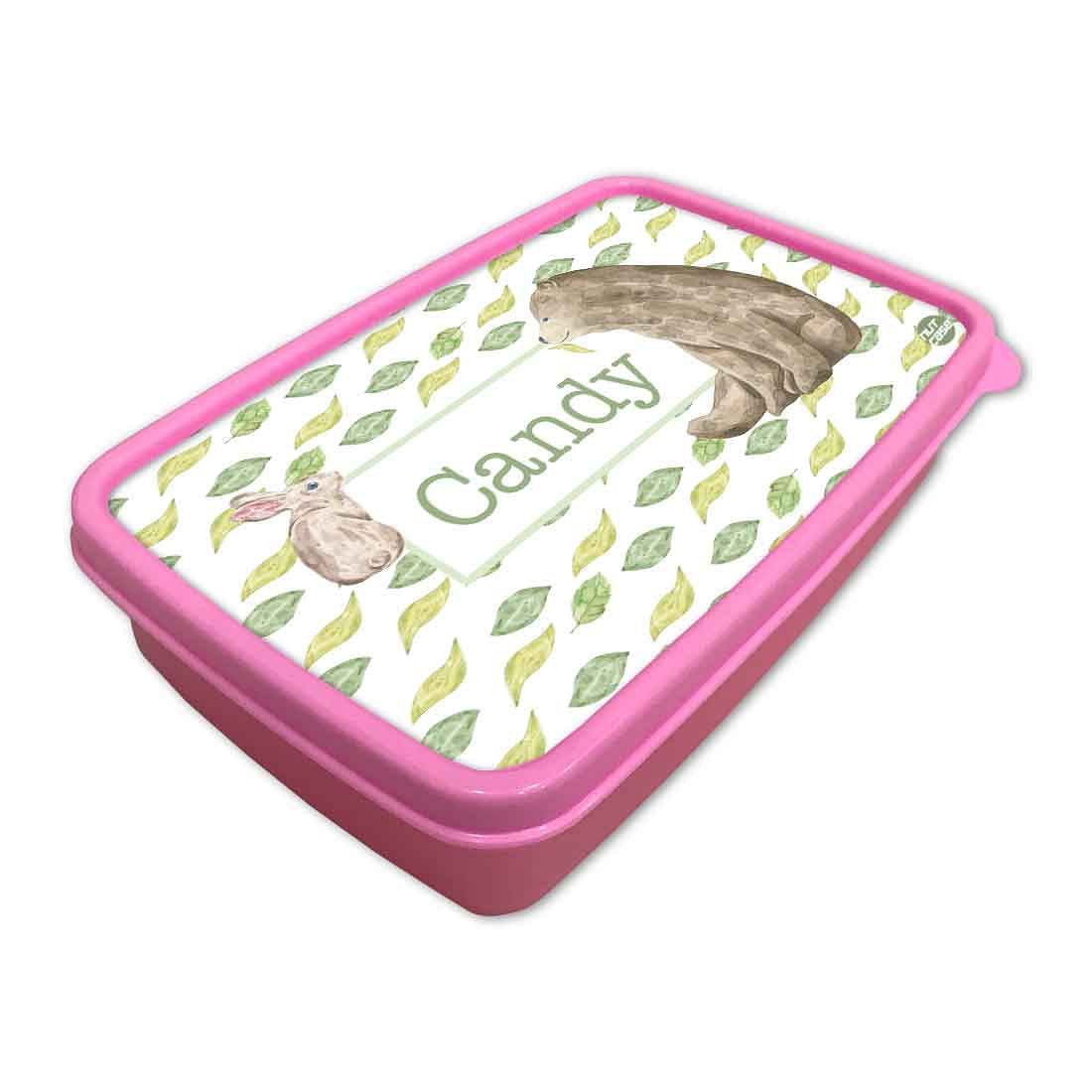 Custom Lunch Box With Name for Girl Snack Containers - Bear & Rabbit - Image 2