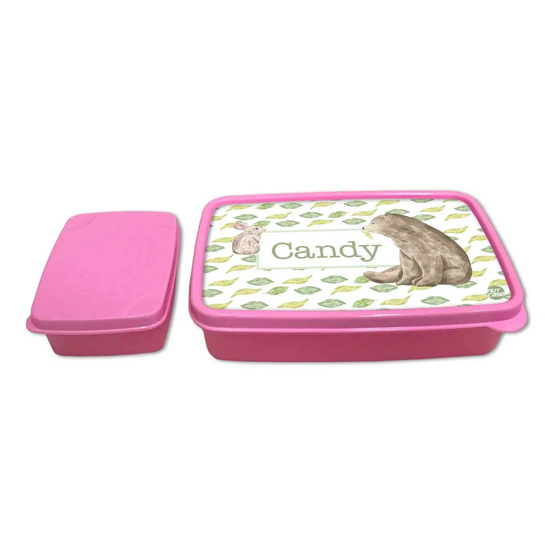 Custom Lunch Box With Name for Girl Snack Containers - Bear & Rabbit - Image 4