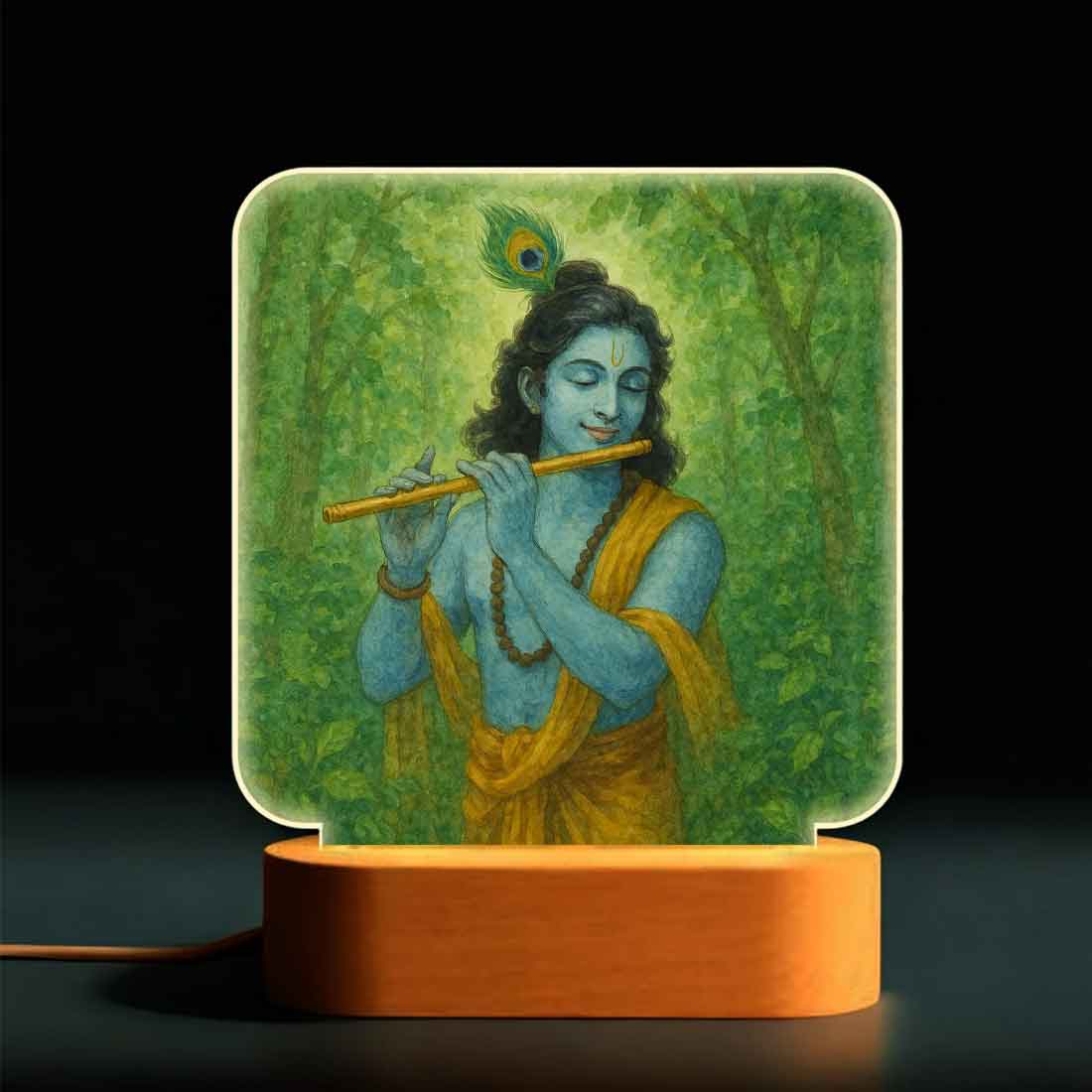 Krishna LED Light with Wooden Base – Divine Night Lamp for Home Temple & Decor - Image 2