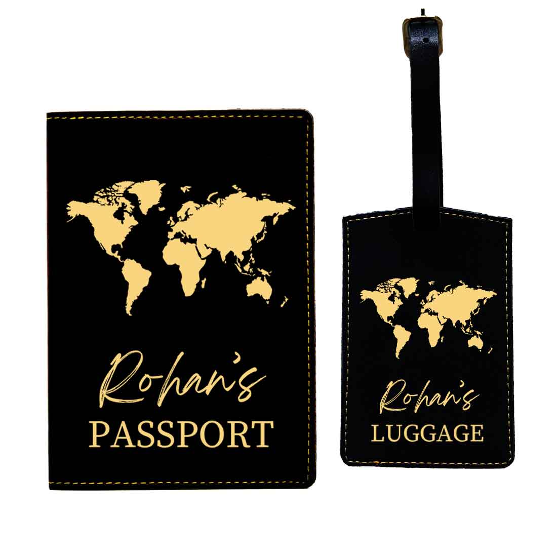 Leather Passport Holder Customized with Name Design Passport Cover and Luggage Tag Set - MAP - Image 20