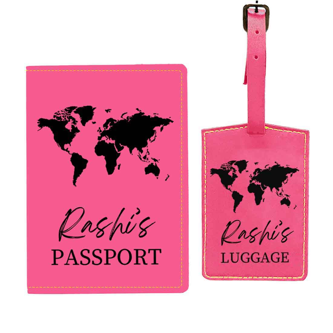 Leather Passport Holder Customized with Name Design Passport Cover and Luggage Tag Set - MAP - Image 30