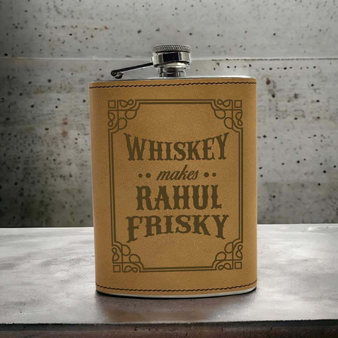 Personalized Faux Leather Wrapped Hip Flask With Funnel Engraved Whiskey Flasks