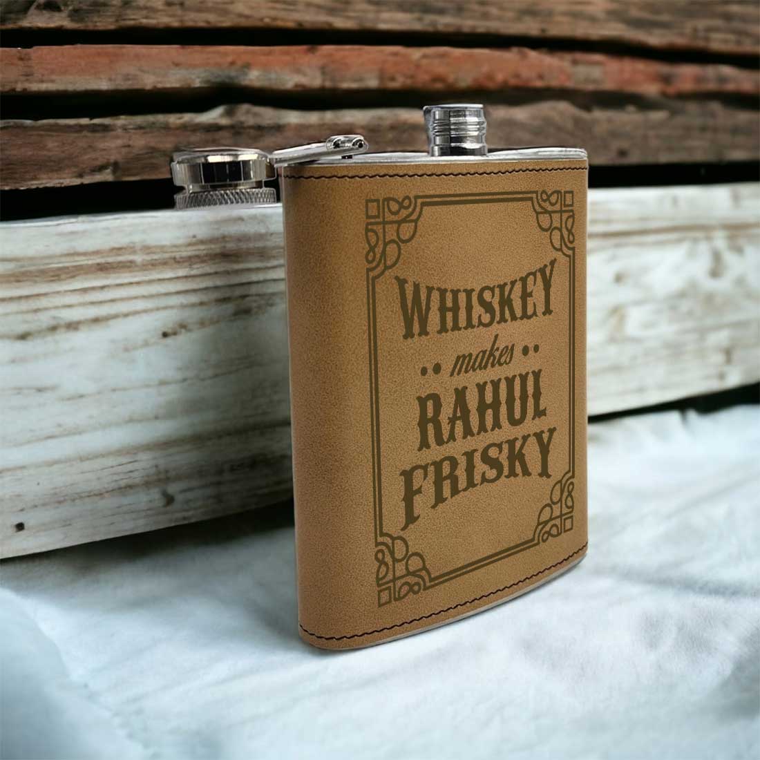 Personalized Faux Leather Wrapped Hip Flask With Funnel Engraved Whiskey Flasks - Image 5