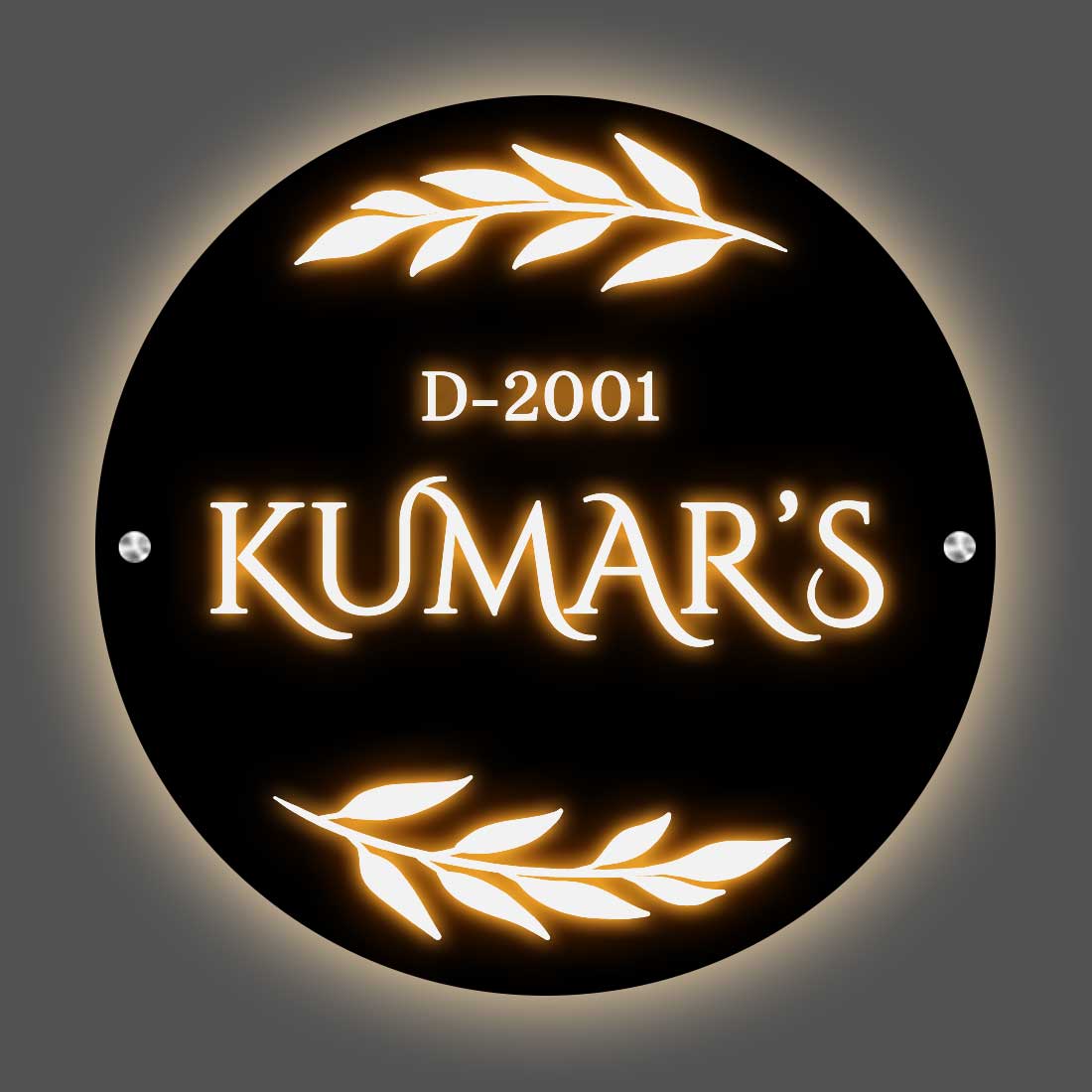 Led Light Name Board for Home Circle Name Plate-11.8x11.8 Inch Acrylic Nameplate With 3D Raised Fonts