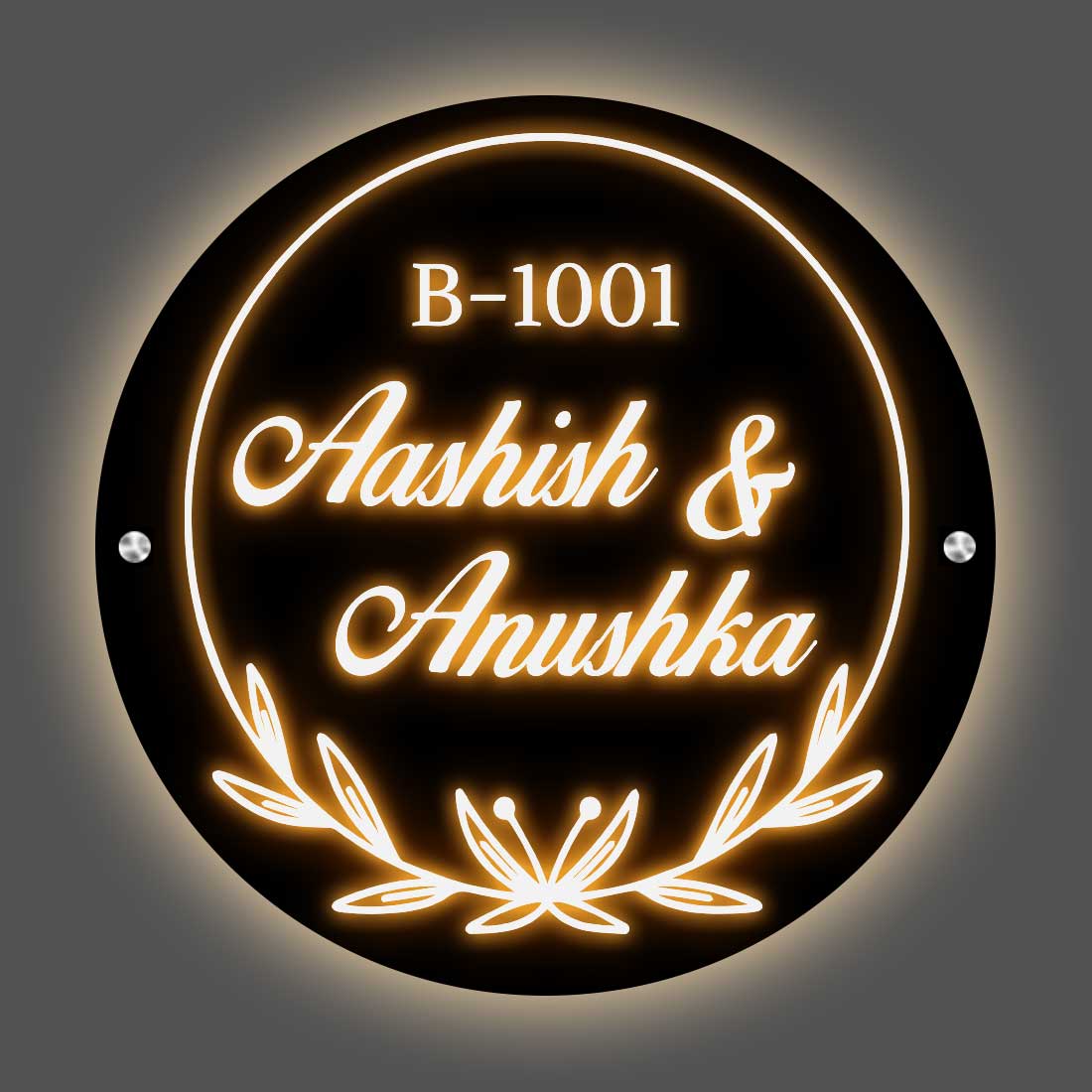House Name Plate with Light Custom Round Name Board-11.8x11.8 Inch Acrylic Nameplate With 3D Raised Fonts