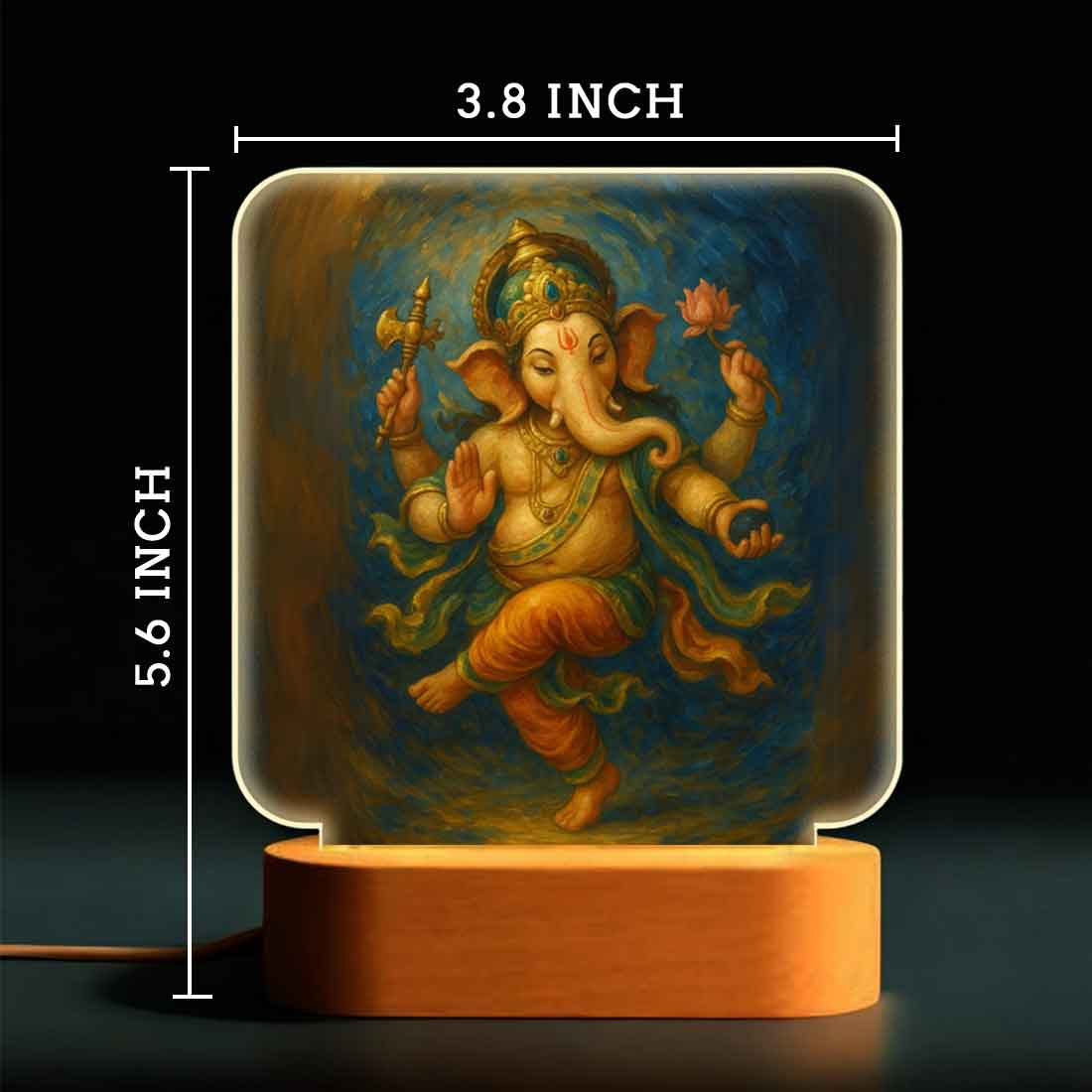 Lighting Ganesh LED Night Lamp – Warm Glow with Wooden Base for Home Temple Decor - Image 3