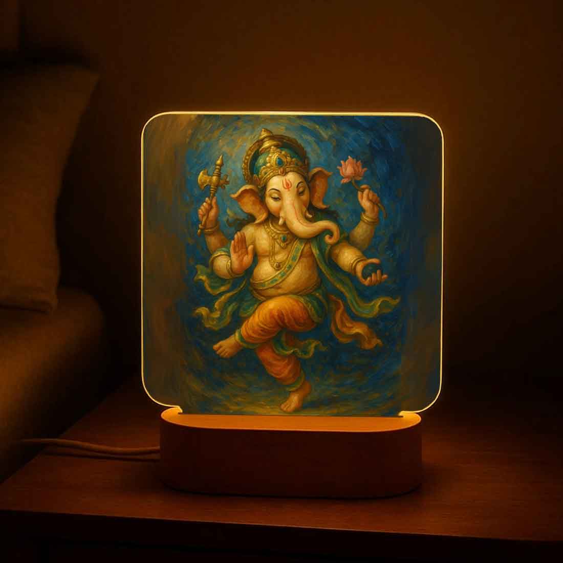 Lighting Ganesh LED Night Lamp – Warm Glow with Wooden Base for Home Temple Decor - Image 4