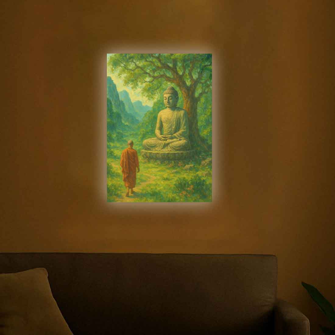 Lord Buddha Photo Frame with LED Light - Tranquil Glow Wall Art for Home & Office Décor - Image 5