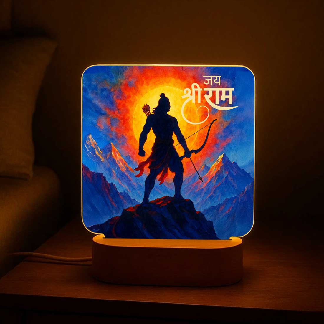 Lord Ram Night Light with Wooden Base – Warm White LED Lamp for Puja Room, Temple Lighting - Image 3