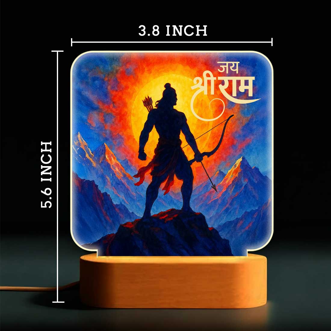 Lord Ram Night Light with Wooden Base – Warm White LED Lamp for Puja Room, Temple Lighting - Image 4