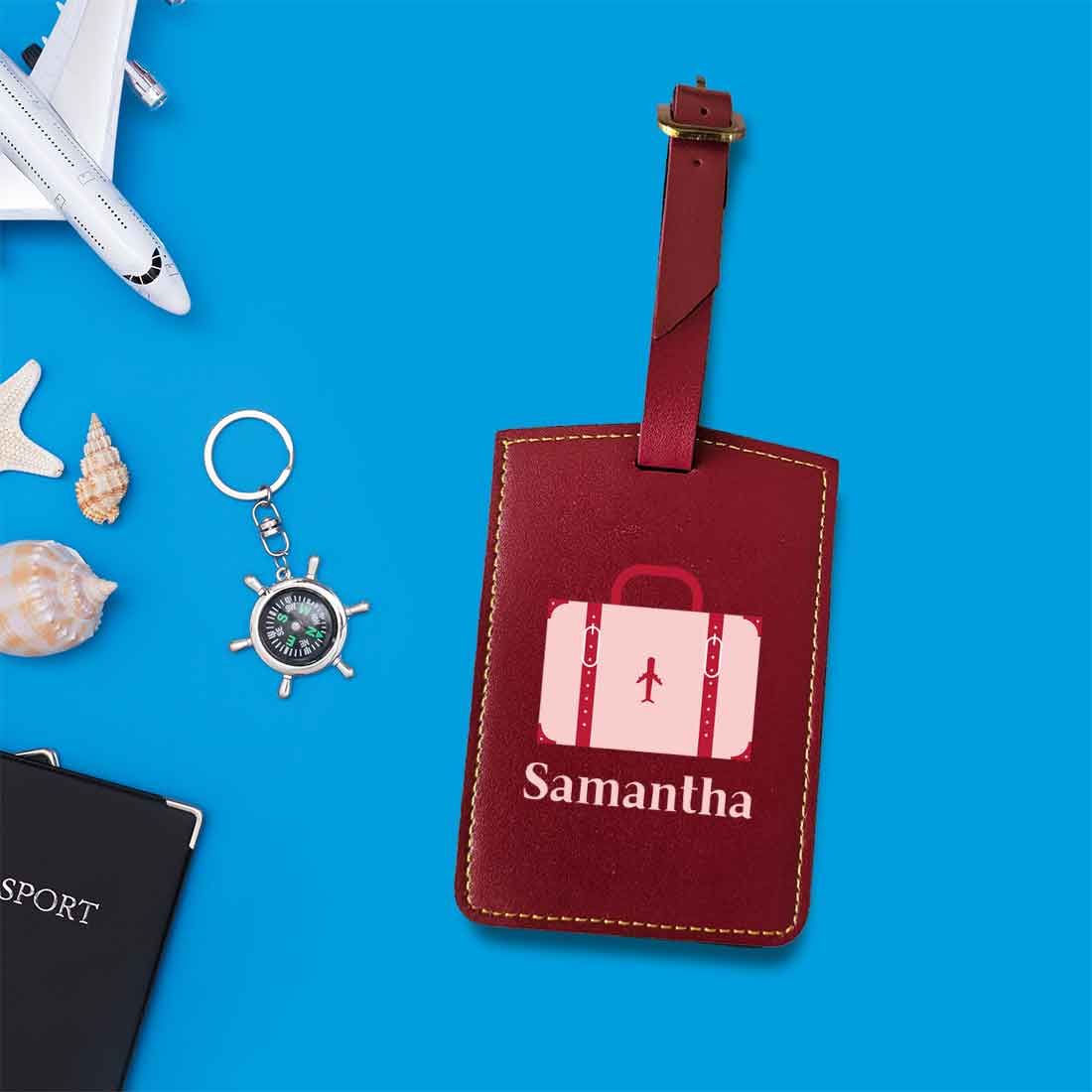 Luggage Tag with Name Custom Design PU Leather Bag Name Tags -Suitcase - Image 9