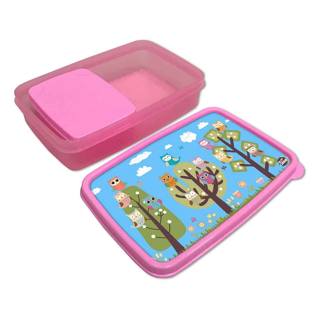 Plastic Tiffin Box for Kids Girls School Snack Containers - Small Owls - Image 3