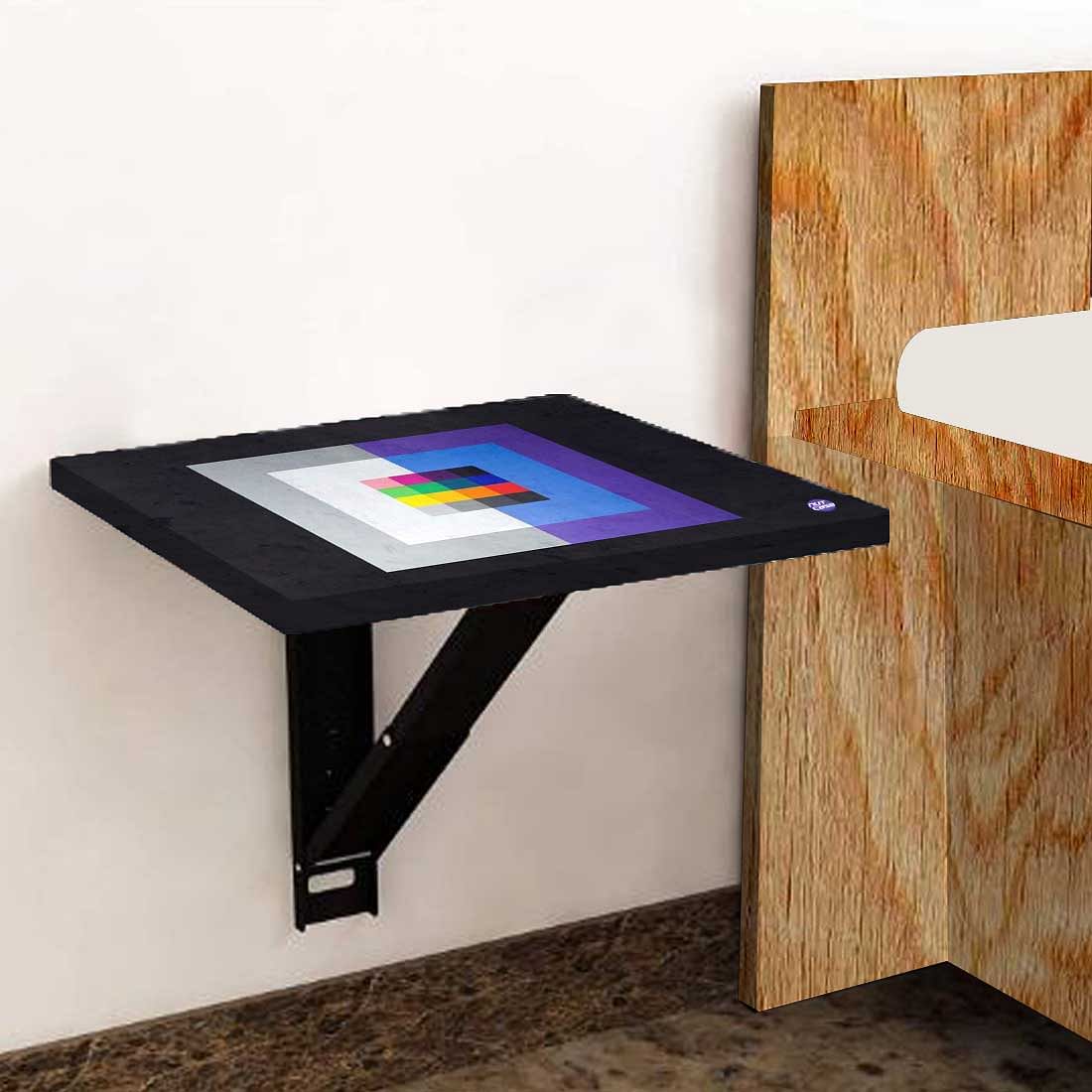 Fold Down Wall Mount Night Table With Desk - Blue Box Pattern