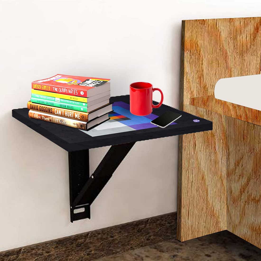 Fold Down Wall Mount Night Table With Desk - Blue Box Pattern - Image 3