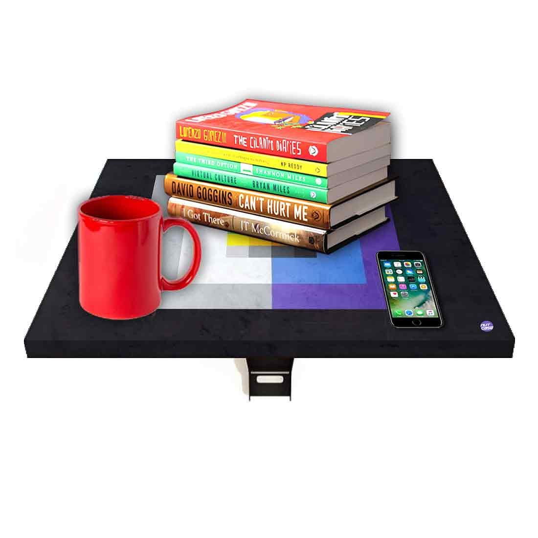 Fold Down Wall Mount Night Table With Desk - Blue Box Pattern - Image 7