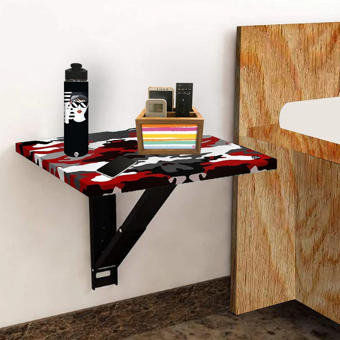 Fold Down Table Bracket - Red Black Army Camouflage - Image 5