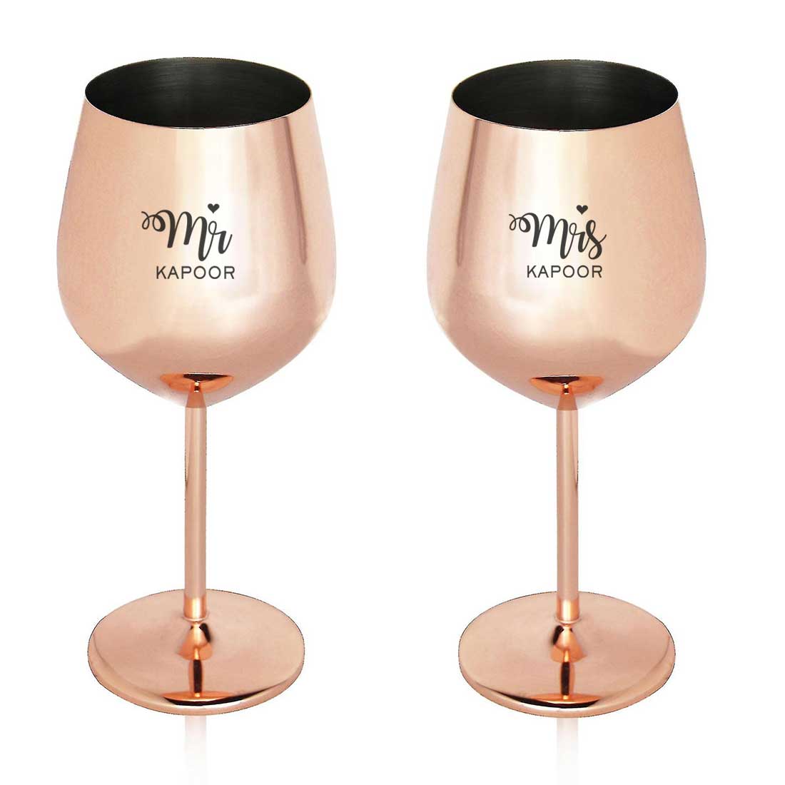 Mr and Mrs Wine Glasses Copper Finish Stainless Steel Goblets - Image 5
