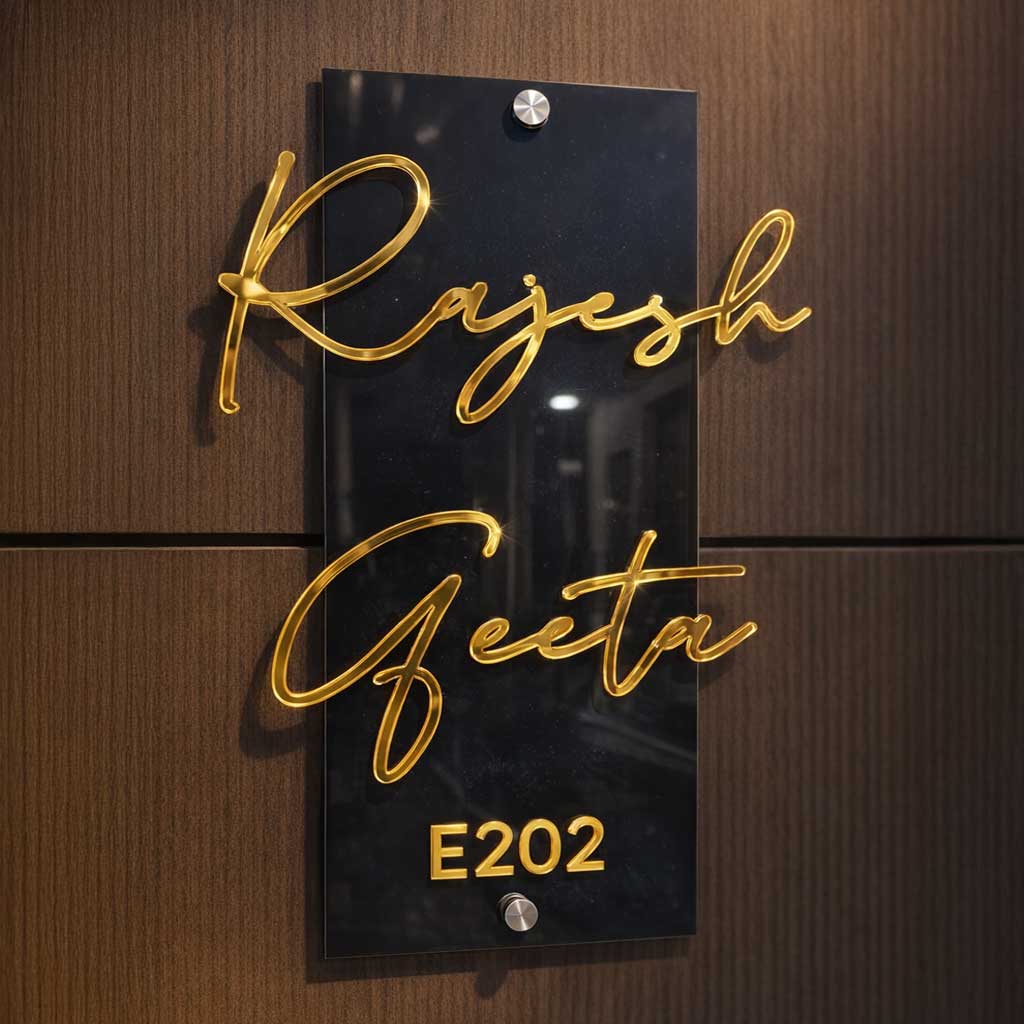 Name Plate for Home | Premium Acrylic Name Plate with Black Base & Golden Initials for Home and Office - Image 3