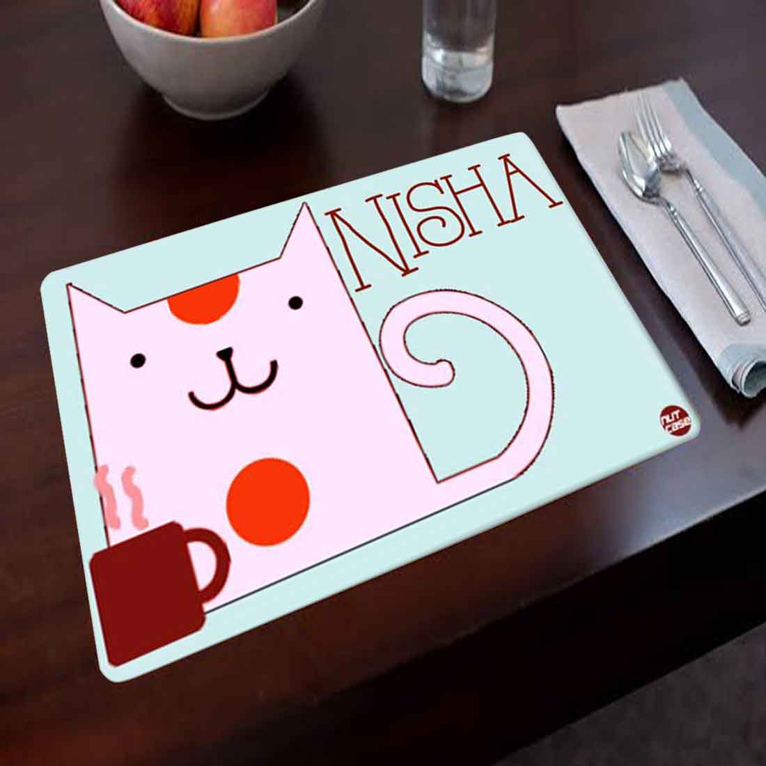 Personalized Fabric Table Mats For Kids - Cat Cup Milk