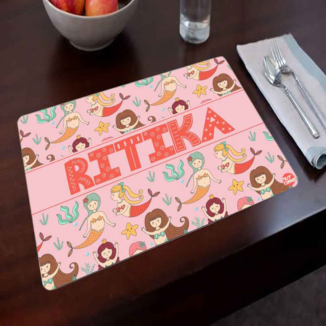 Personalized Table Mats for Girl Dining Table Add Name - Mermaid & Stars