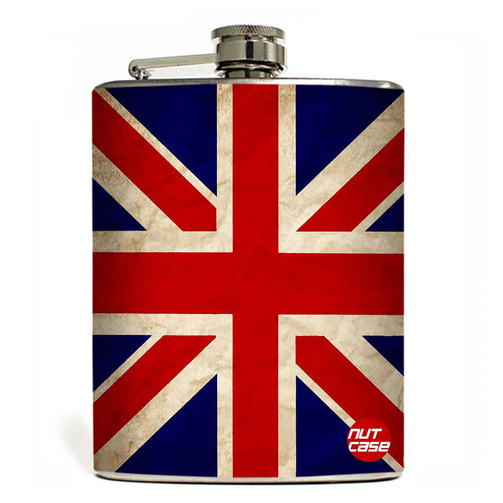 Designer Hip Flask 8oz- Nutcase - Free Funnel Along-Vintage Union Jack British Flag - Image 4