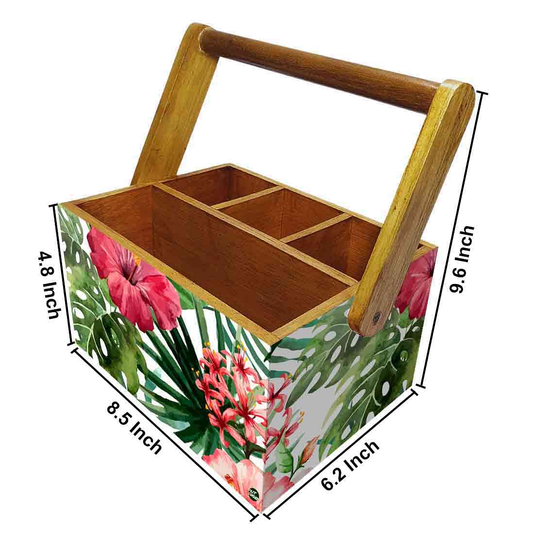 Wooden Tissue and Cutlery Holder for kitchen Organizer With Handle - Hibiscus - Image 3