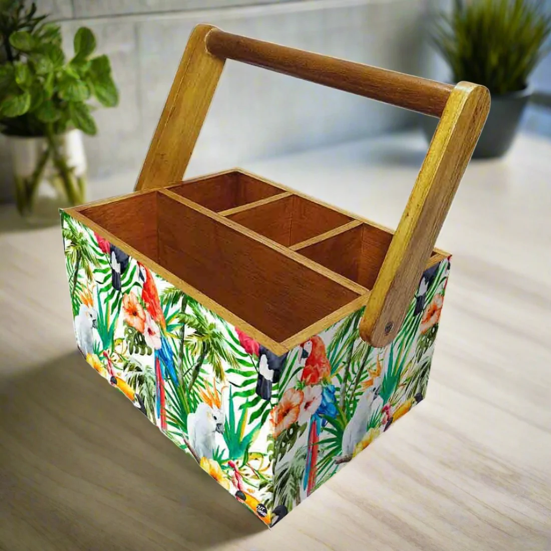 Tissue Paper Holder for Table Spoons Forks Organizer - Parrots