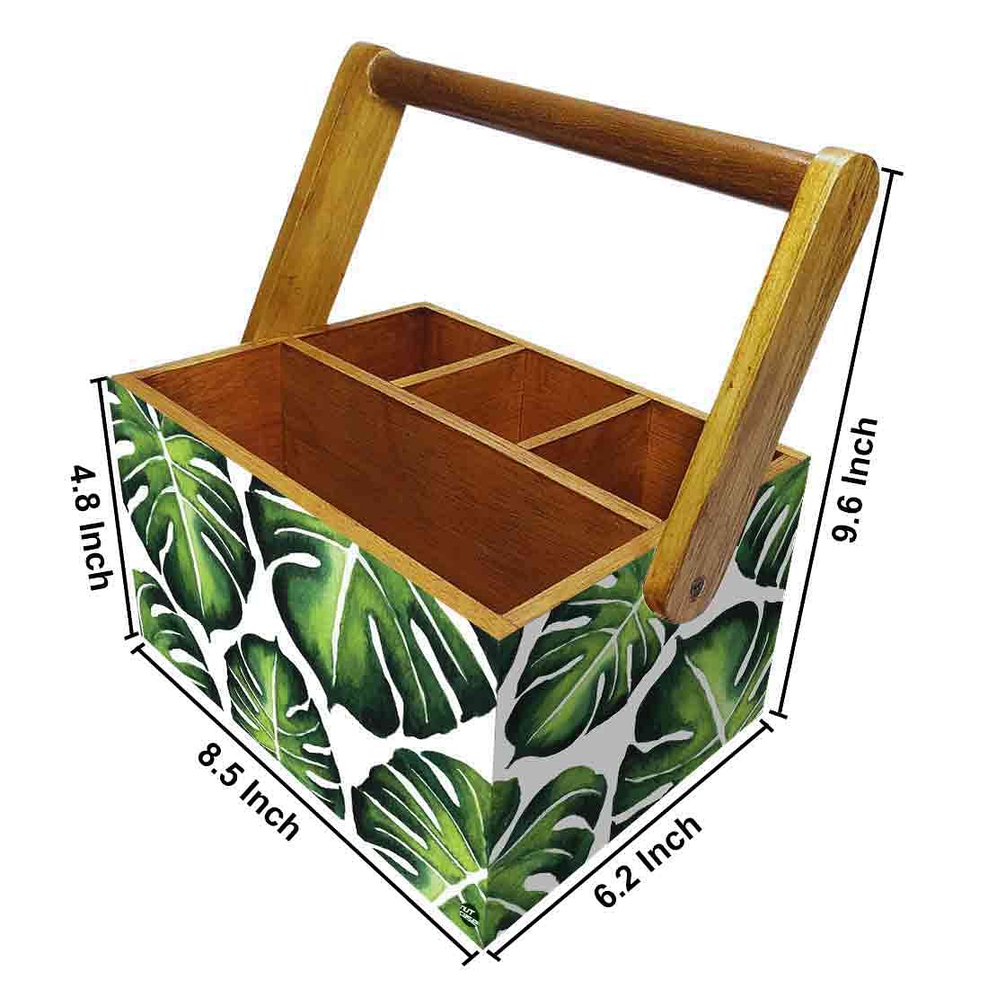 Spoon and Fork Holder for Restaurant With Handle - Monstera Leaves - Image 3