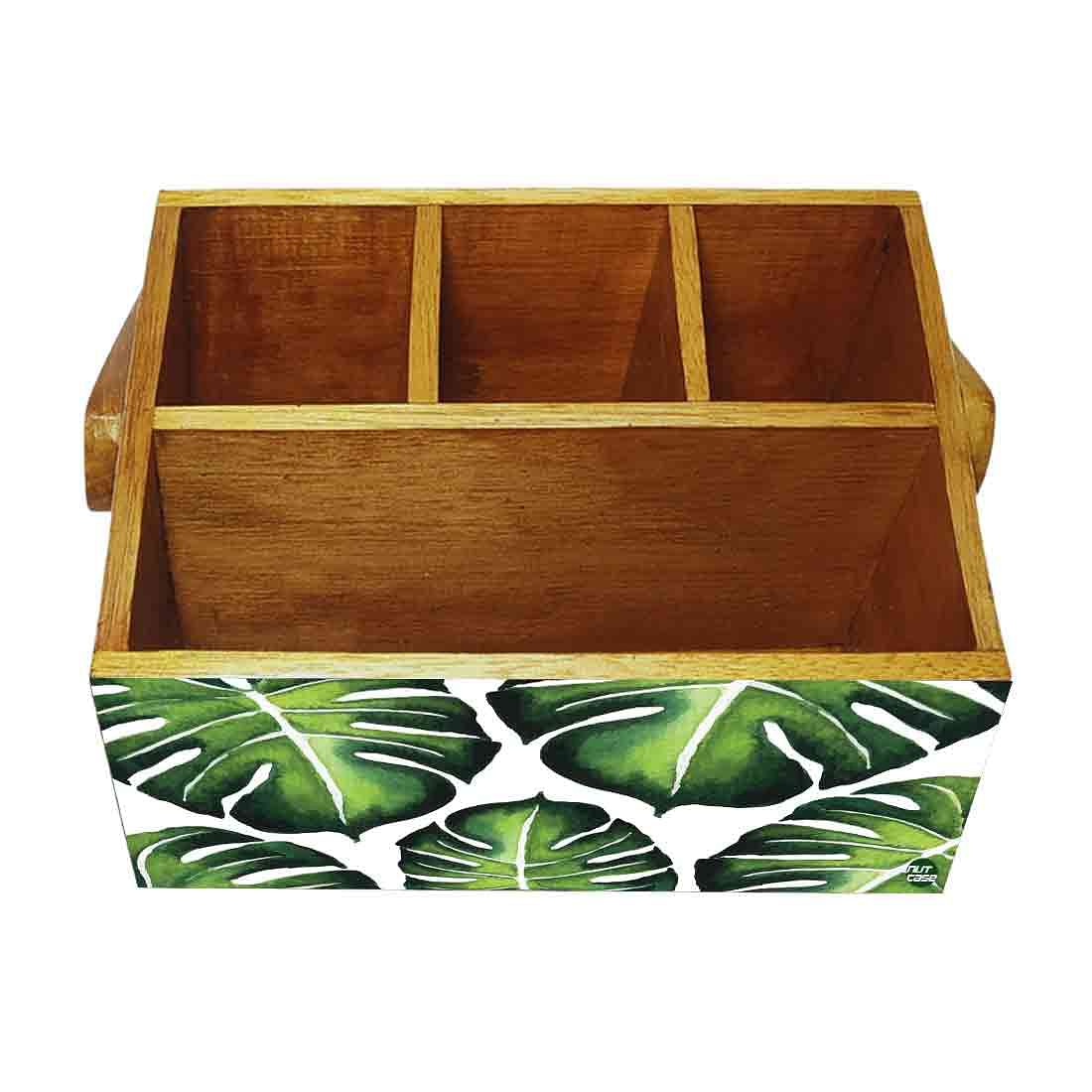 Spoon and Fork Holder for Restaurant With Handle - Monstera Leaves - Image 4