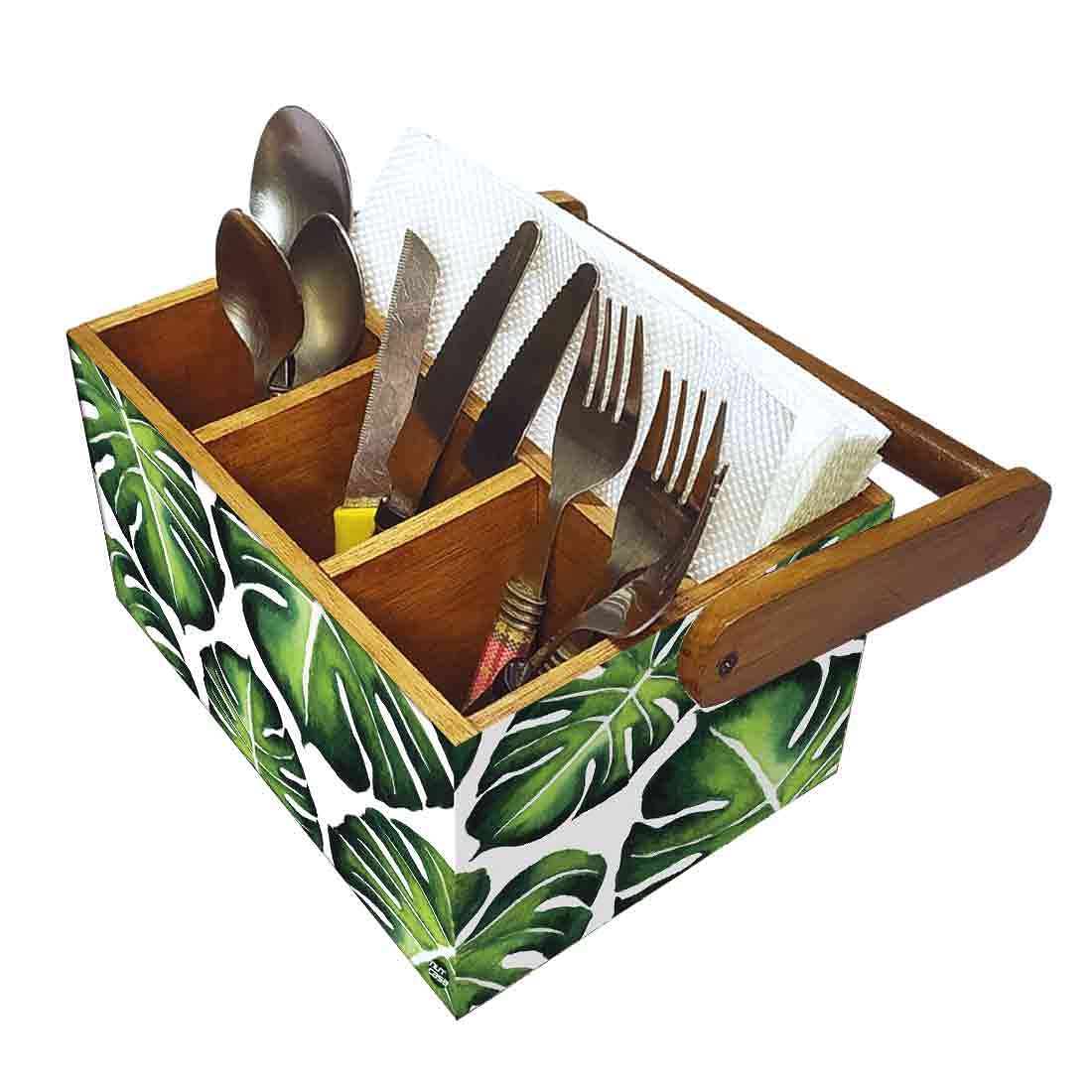Spoon and Fork Holder for Restaurant With Handle - Monstera Leaves - Image 6