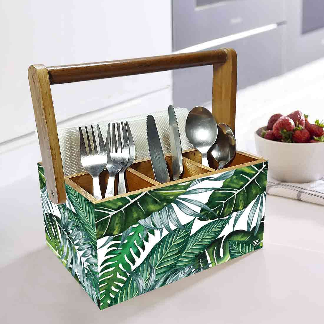 Restaurant Silverware Holder With Handle for Spoons Tissue Organizer - Leaves - Image 2