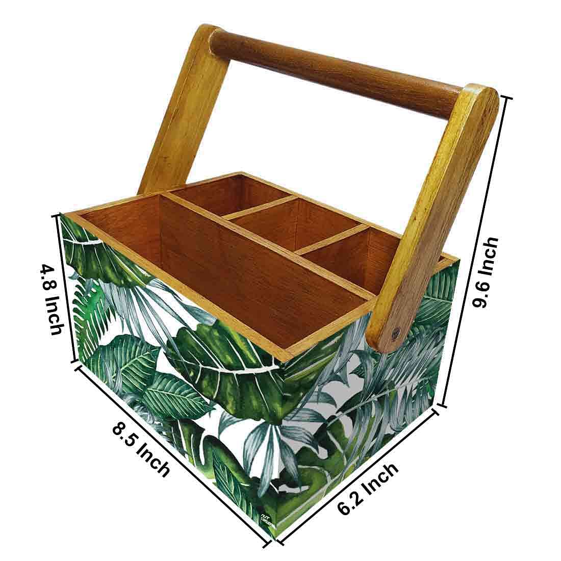 Restaurant Silverware Holder With Handle for Spoons Tissue Organizer - Leaves - Image 3