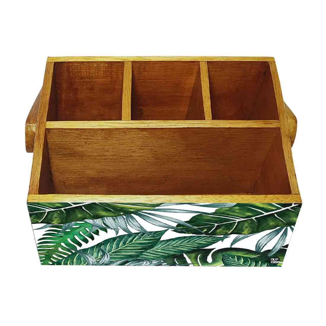Restaurant Silverware Holder With Handle for Spoons Tissue Organizer - Leaves - Image 4