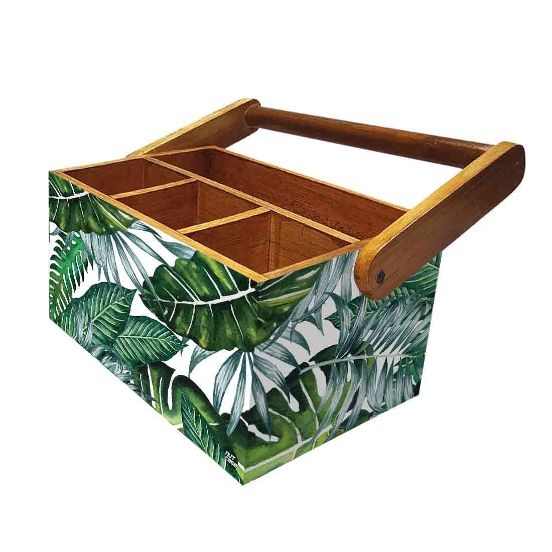 Restaurant Silverware Holder With Handle for Spoons Tissue Organizer - Leaves - Image 5
