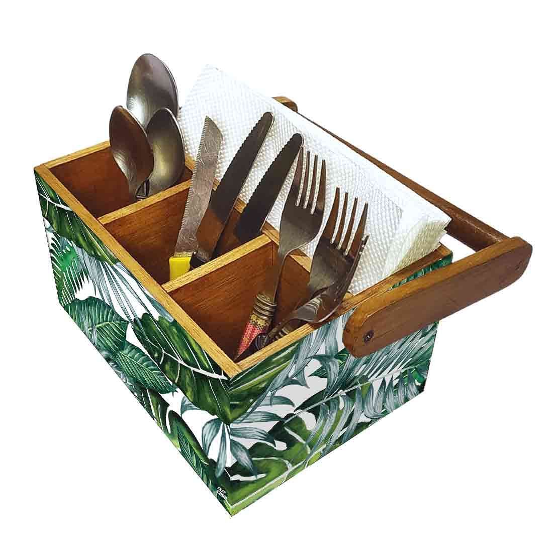Restaurant Silverware Holder With Handle for Spoons Tissue Organizer - Leaves - Image 6