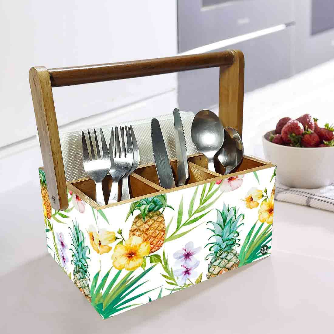 Cutlery Holder With Handle for Dining Table Spoons Tissue Organizer - Pineapple - Image 2