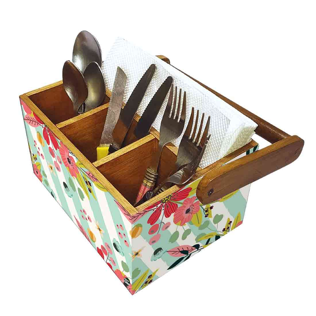 Tissue Box Holder for Dining Table Spoons Forks Organizer - Strips Floral - Image 6