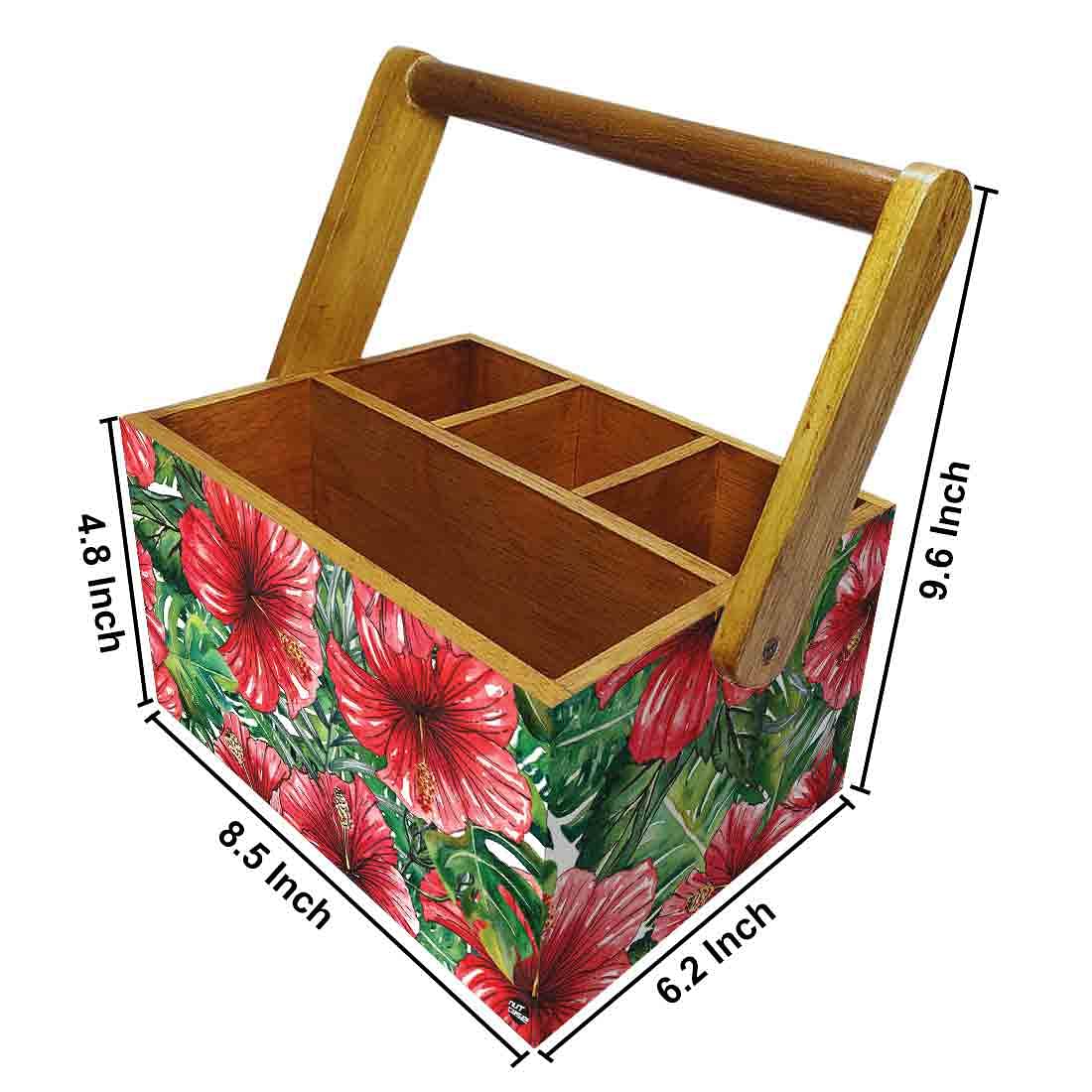 Spoon Stand Wooden for Kitchen Organizer Knives Napkin Forks - Hibiscus - Image 3