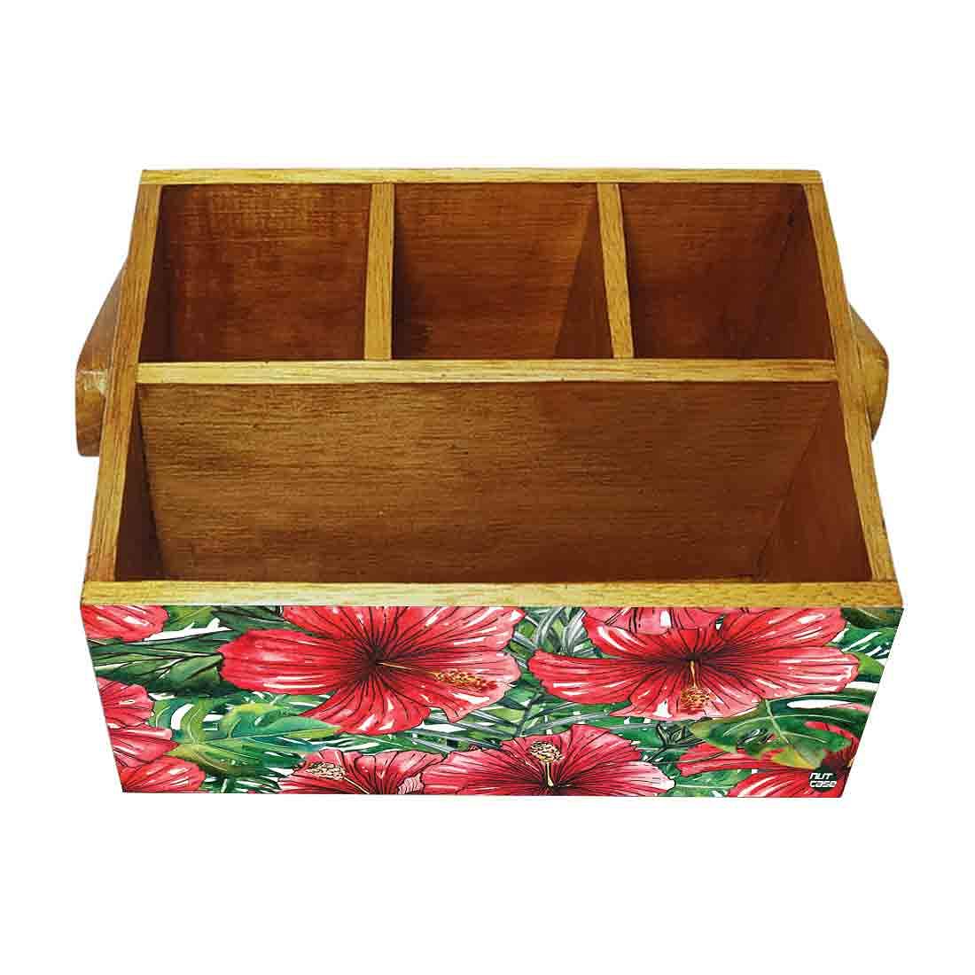 Spoon Stand Wooden for Kitchen Organizer Knives Napkin Forks - Hibiscus - Image 4