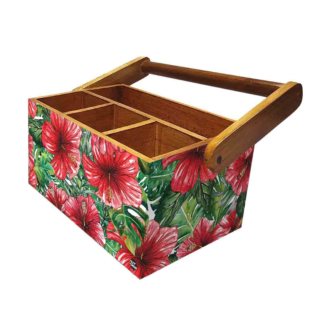 Spoon Stand Wooden for Kitchen Organizer Knives Napkin Forks - Hibiscus - Image 5