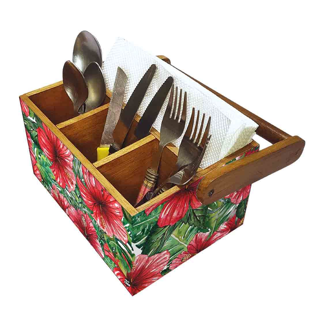 Spoon Stand Wooden for Kitchen Organizer Knives Napkin Forks - Hibiscus - Image 6