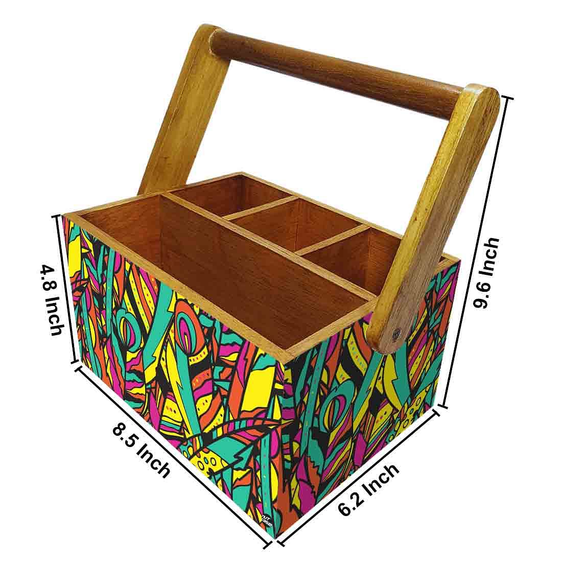 Wooden Cutlery Stand for Dining Table with Handle - Multicolor Feathers - Image 3