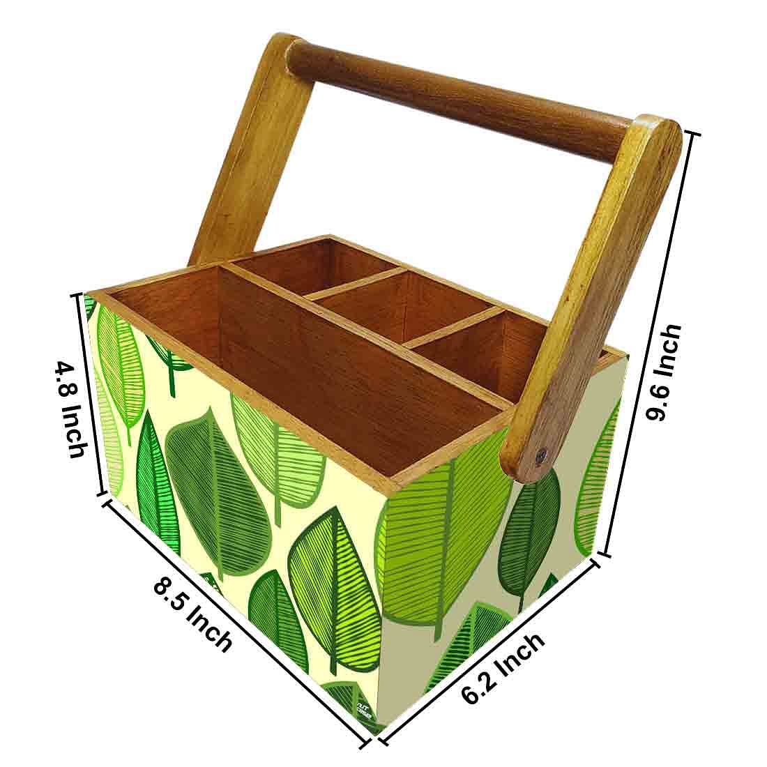 Cutlery Stand Holder for Dining Table Spoons Napkin Organizer - Green Leaves - Image 3