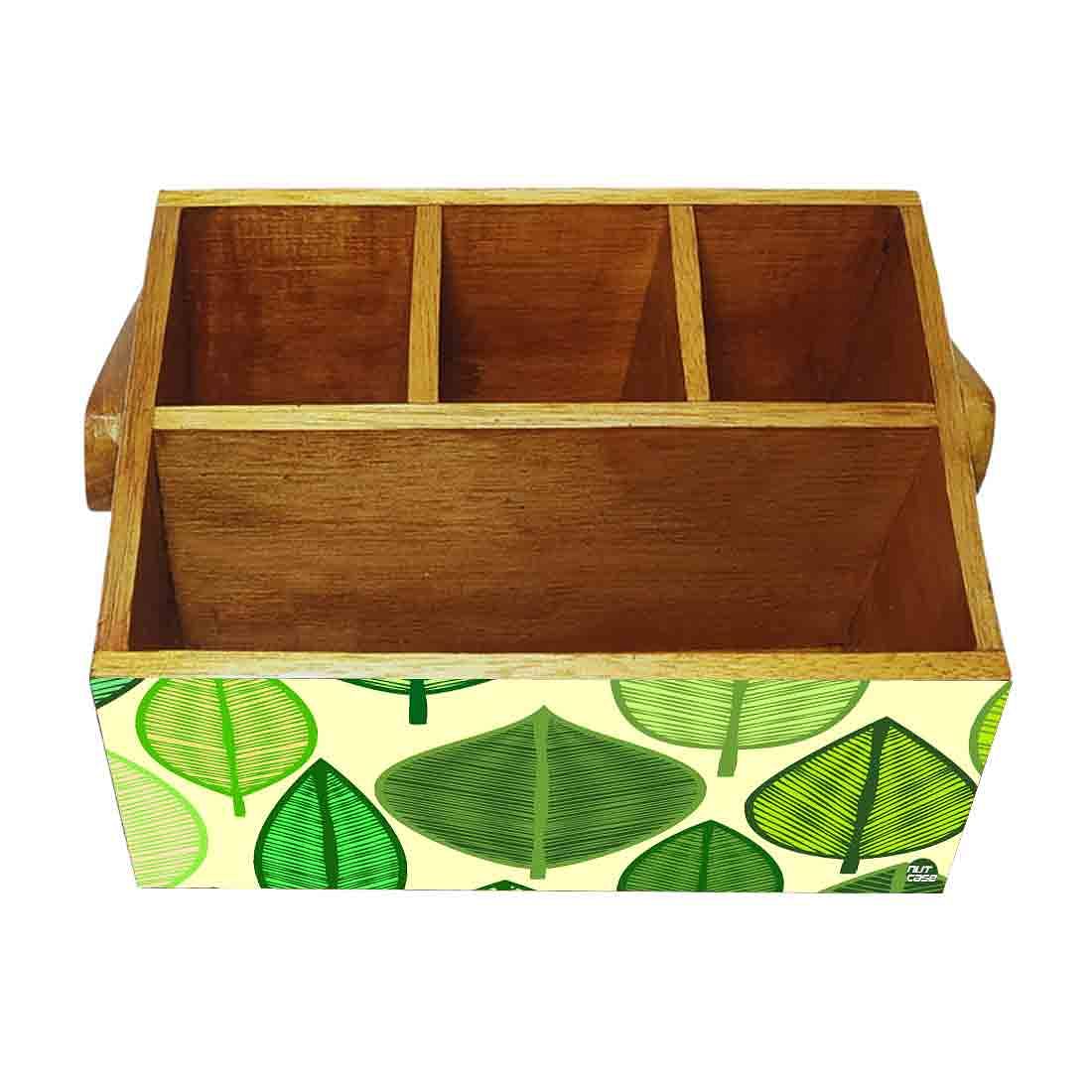 Cutlery Stand Holder for Dining Table Spoons Napkin Organizer - Green Leaves - Image 4