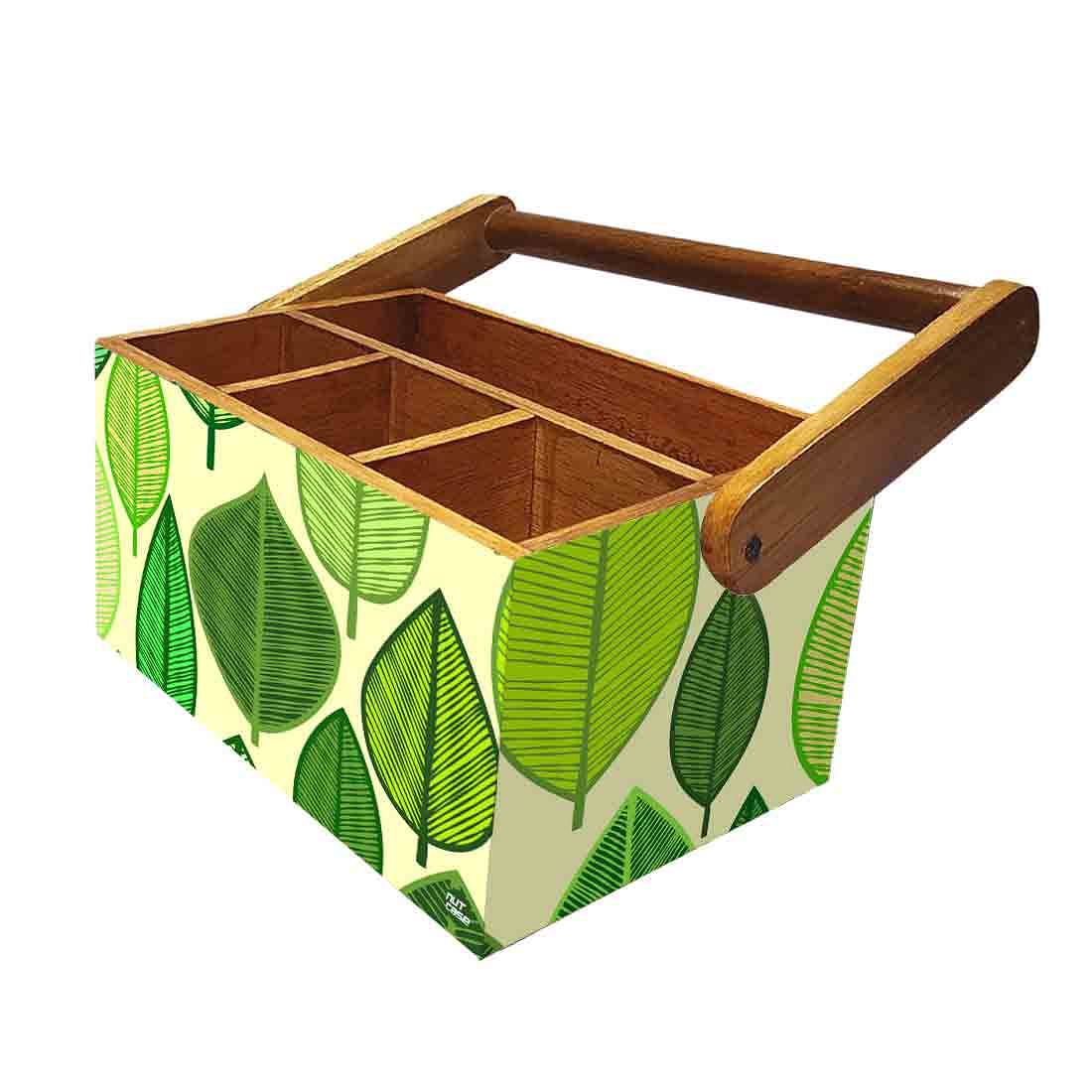 Cutlery Stand Holder for Dining Table Spoons Napkin Organizer - Green Leaves - Image 5