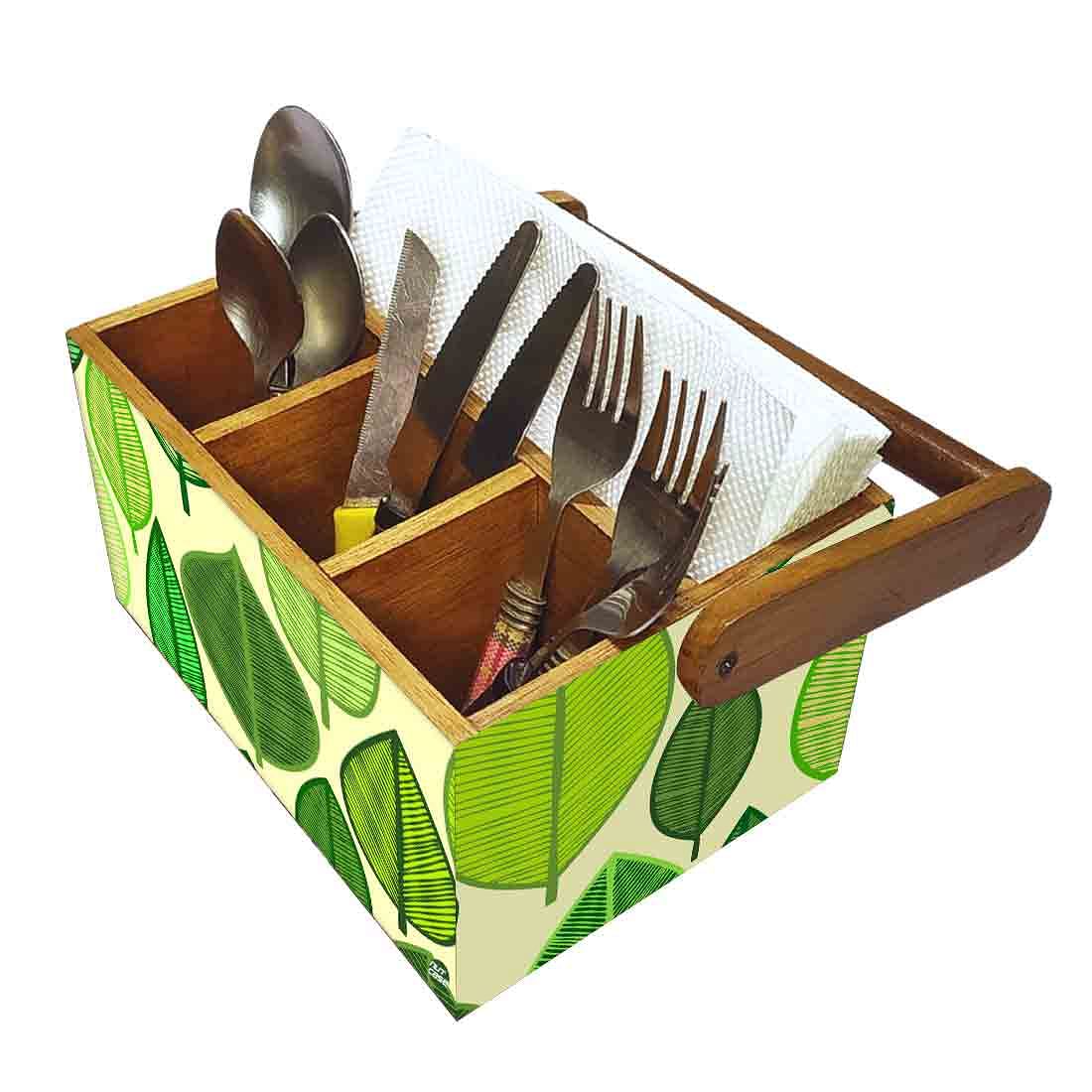 Cutlery Stand Holder for Dining Table Spoons Napkin Organizer - Green Leaves - Image 6