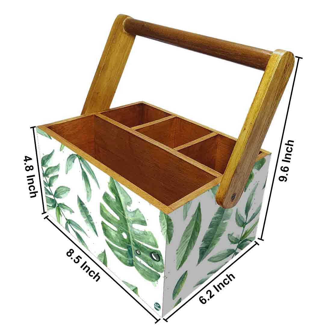 Cutlery Box for Storage Wooden Holder With Handle - Drops Leaves - Image 3