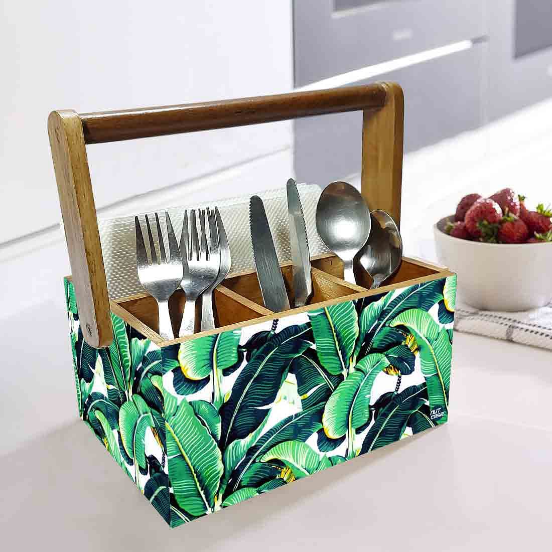 Cutlery Stand for Dining Table Tissue Knives & Spoons Organizer - Banana Leaves - Image 2